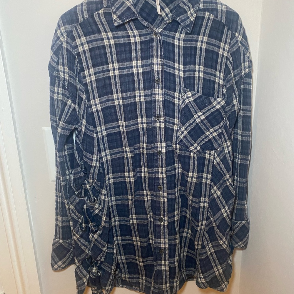 Free people Nordic Nights Blue plaid blouse